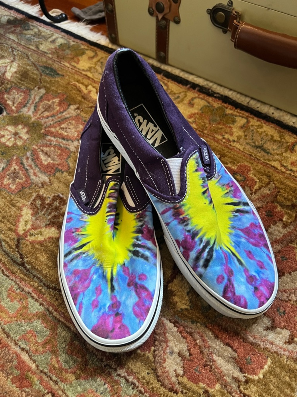 Vans Women's Slip-On Tie-Dye Sneakers in Purple, Yellow, Blue like new